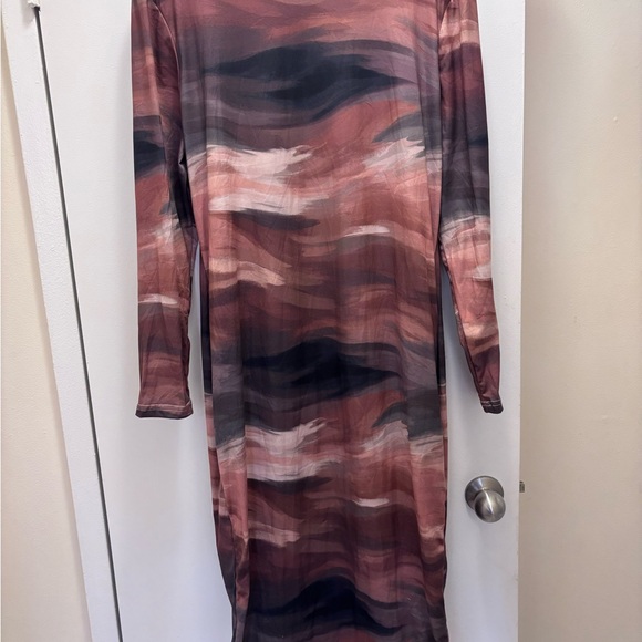 SHEIN Chic Long Sleeve Dress in Brown and Black Size 2X Non Stretch - Picture 3 of 7